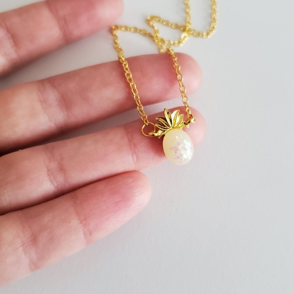 New Tiny Gold Opal-like Pineapple Necklace - Picture 3 of 11